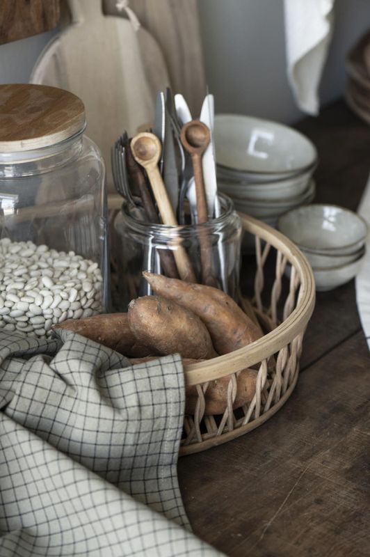 Kjøkkenhåndkle jordfarget med sorte ruter | IB Laursen